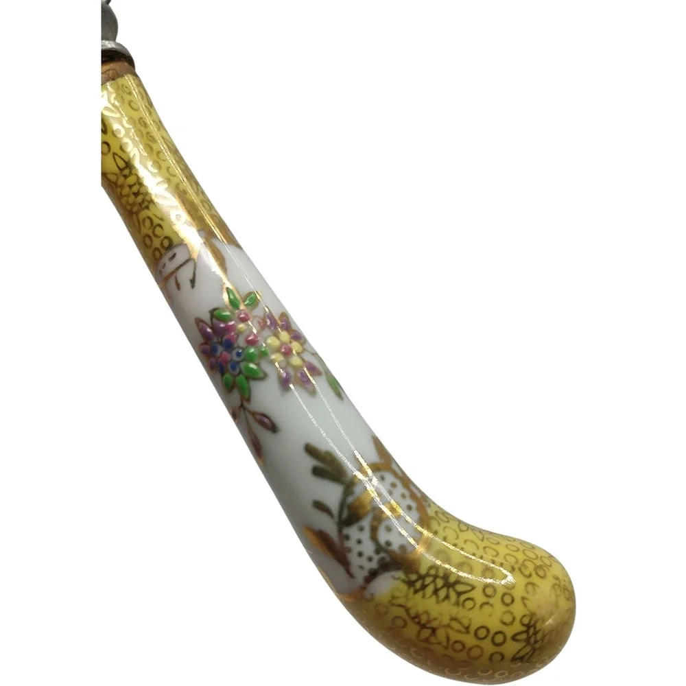Vintage Prill Sheffield Floral Spatula Cake Pie Hand Painted Enamel Yellow Small